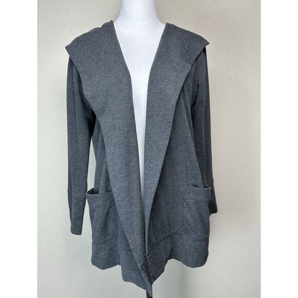 ANN TAYLOR LOFT Cardigan XS Open Front Hooded Cotton Blend Gray Classic - Picture 1 of 16